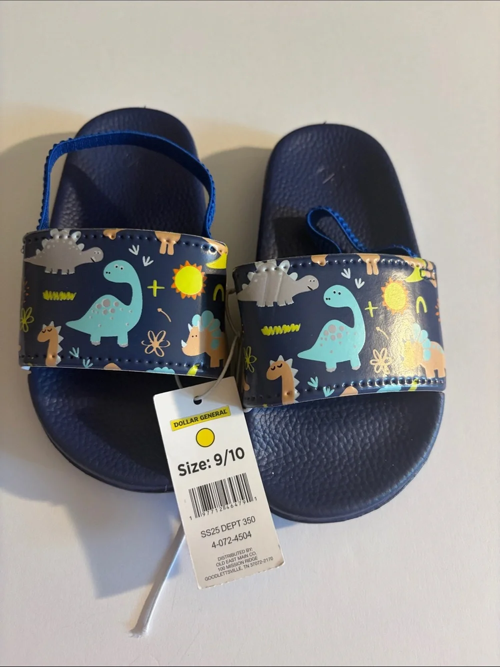 Kids Navy Dinosaur Slide Sandals - Size 9/10